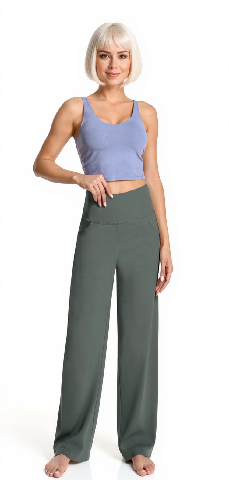 Wide-Leg Yoga Pants in Olive Gray — The Pocket Legging Lab style look